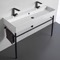 Double Ceramic Console Sink and Matte Black Stand